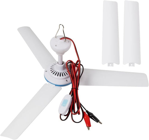 ESLOYSUN DC 12V Portable 19.7" Ceiling Fan, Battery Powered for Outdoor/RV