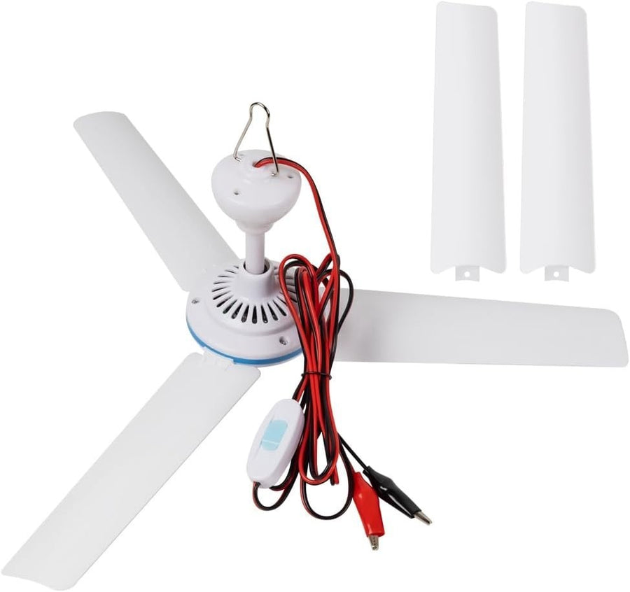 ESLOYSUN DC 12V Portable 19.7" Ceiling Fan, Battery Powered for Outdoor/RV