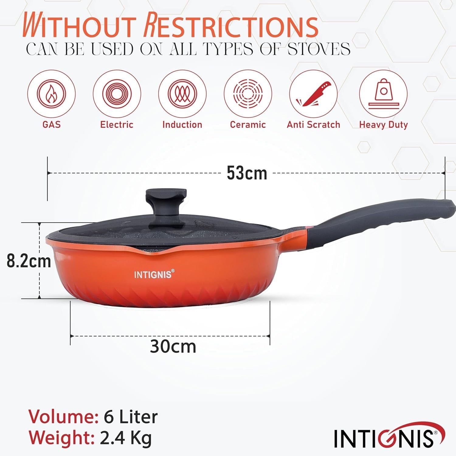 30cm Orange Deep Non Stick Frying Pan with Lid  3in1 Skillet Sauté Pan Mini Wok