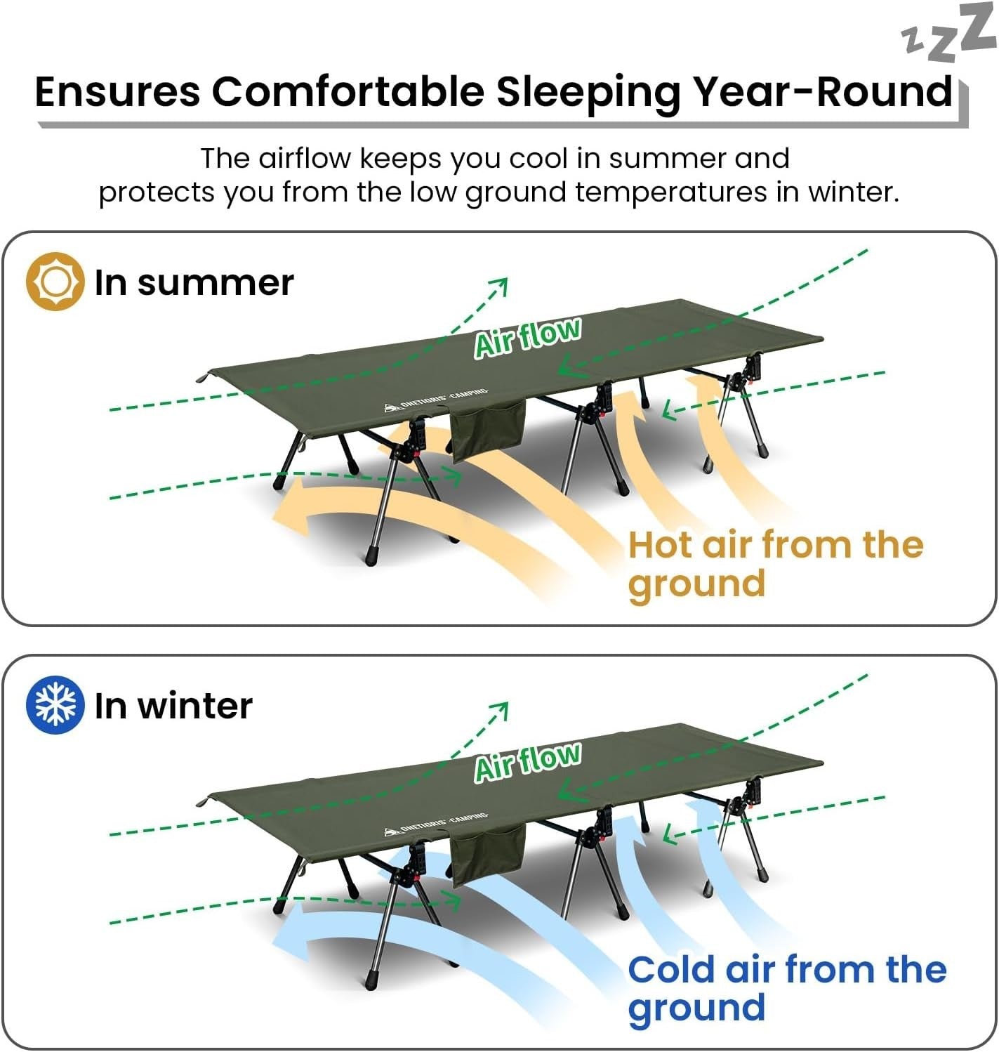 Heavy Duty Portable Camping Cot Adjustable Height Foldable Bed Outdoor