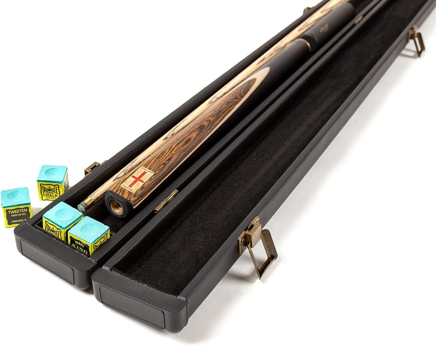 57" 3/4 Cut Snooker Cue Hand Spliced Ebony 9.5mm Tip Hard Case Set