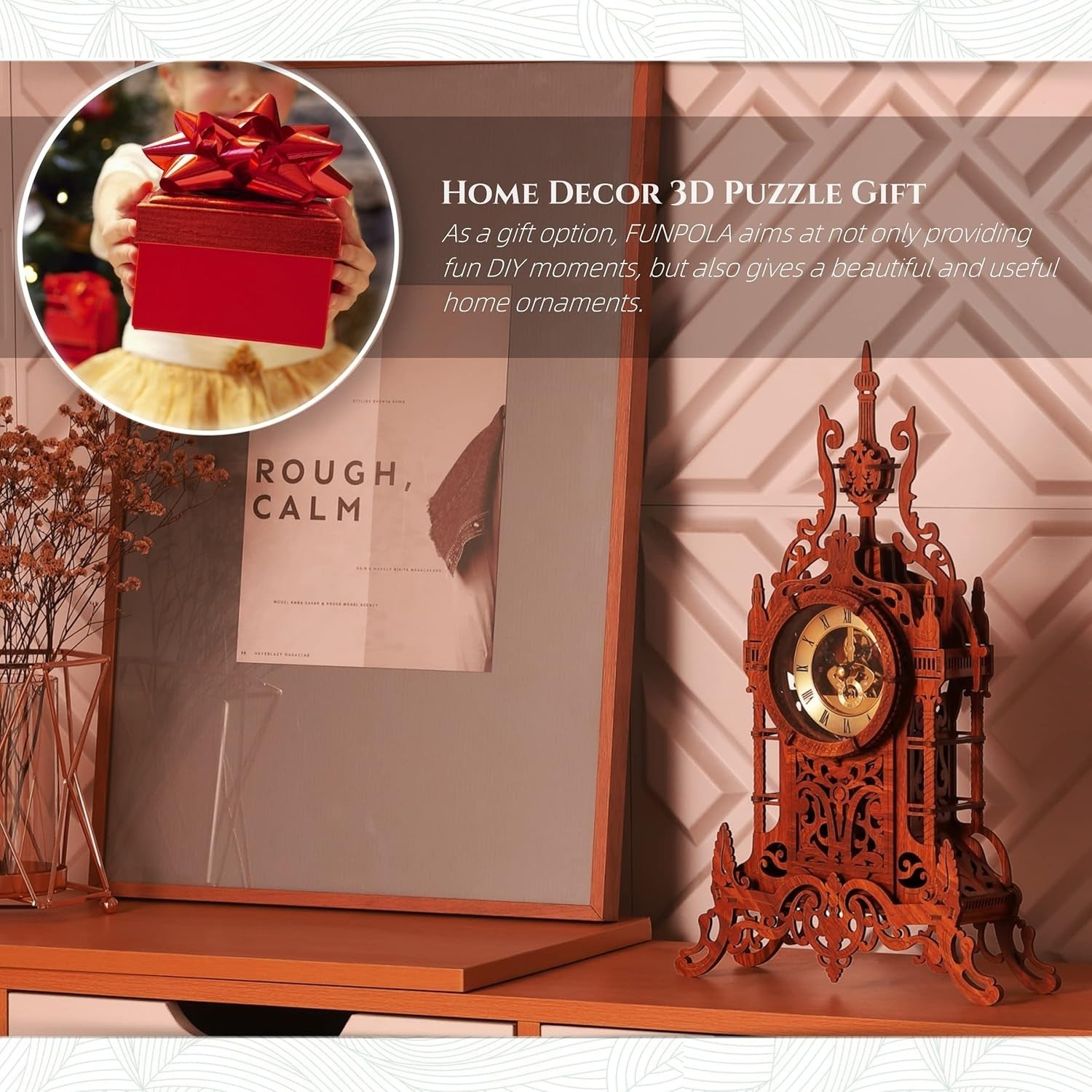 3D Wooden Tower Clock Puzzle with LED Light, DIY Home Decor Kit