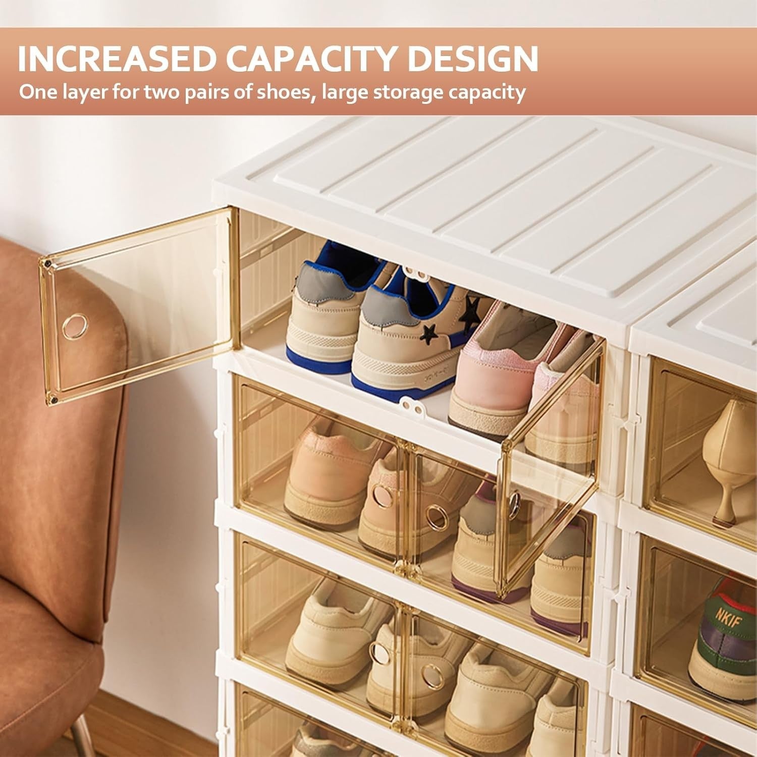 6-Tier Foldable Shoe Cabinet with Transparent Doors, 44x34.5x117 cm