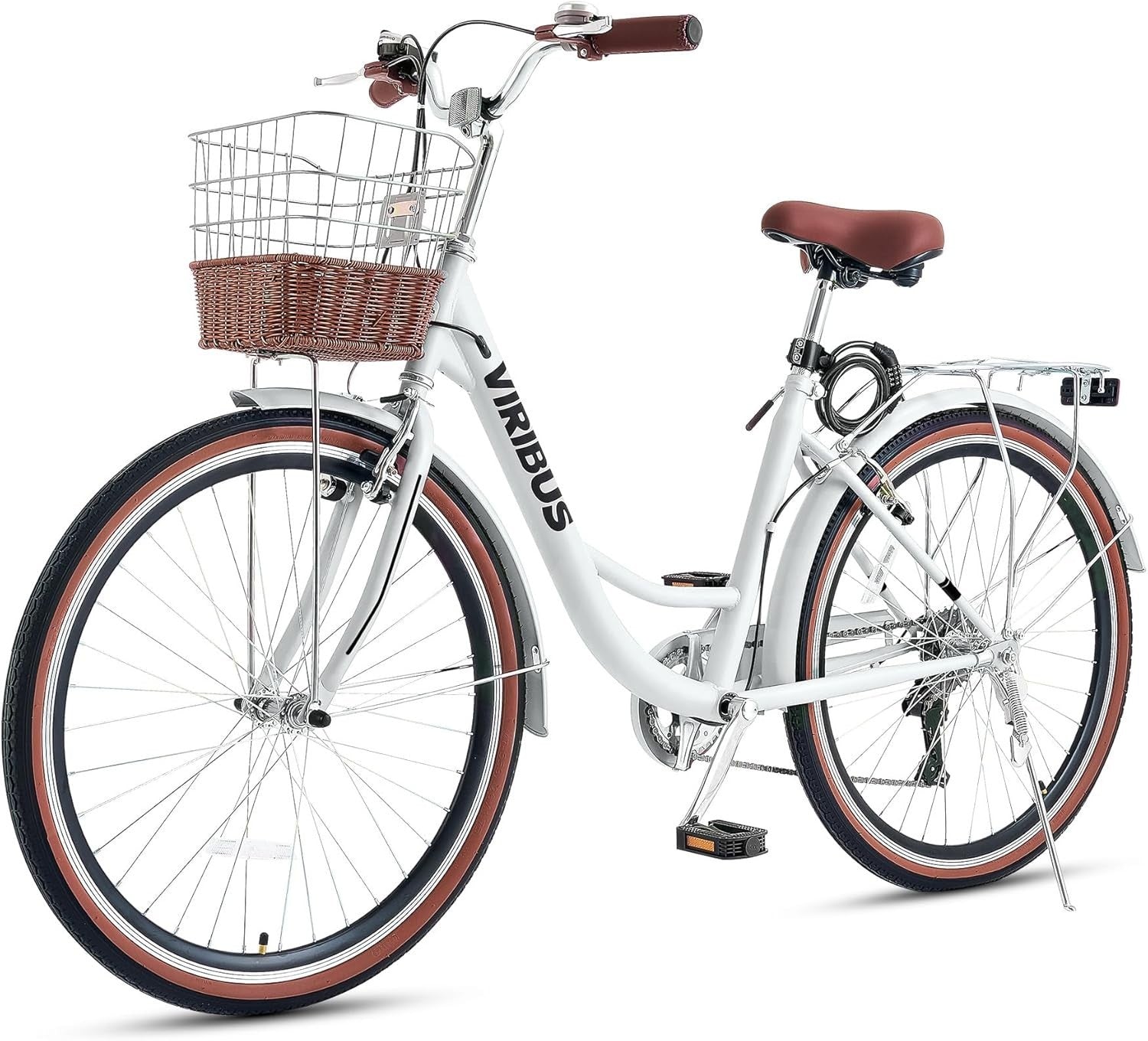 24" Women’s Comfort Cruiser Bike - 7 Speed Shimano, Rattan Basket, City Ride