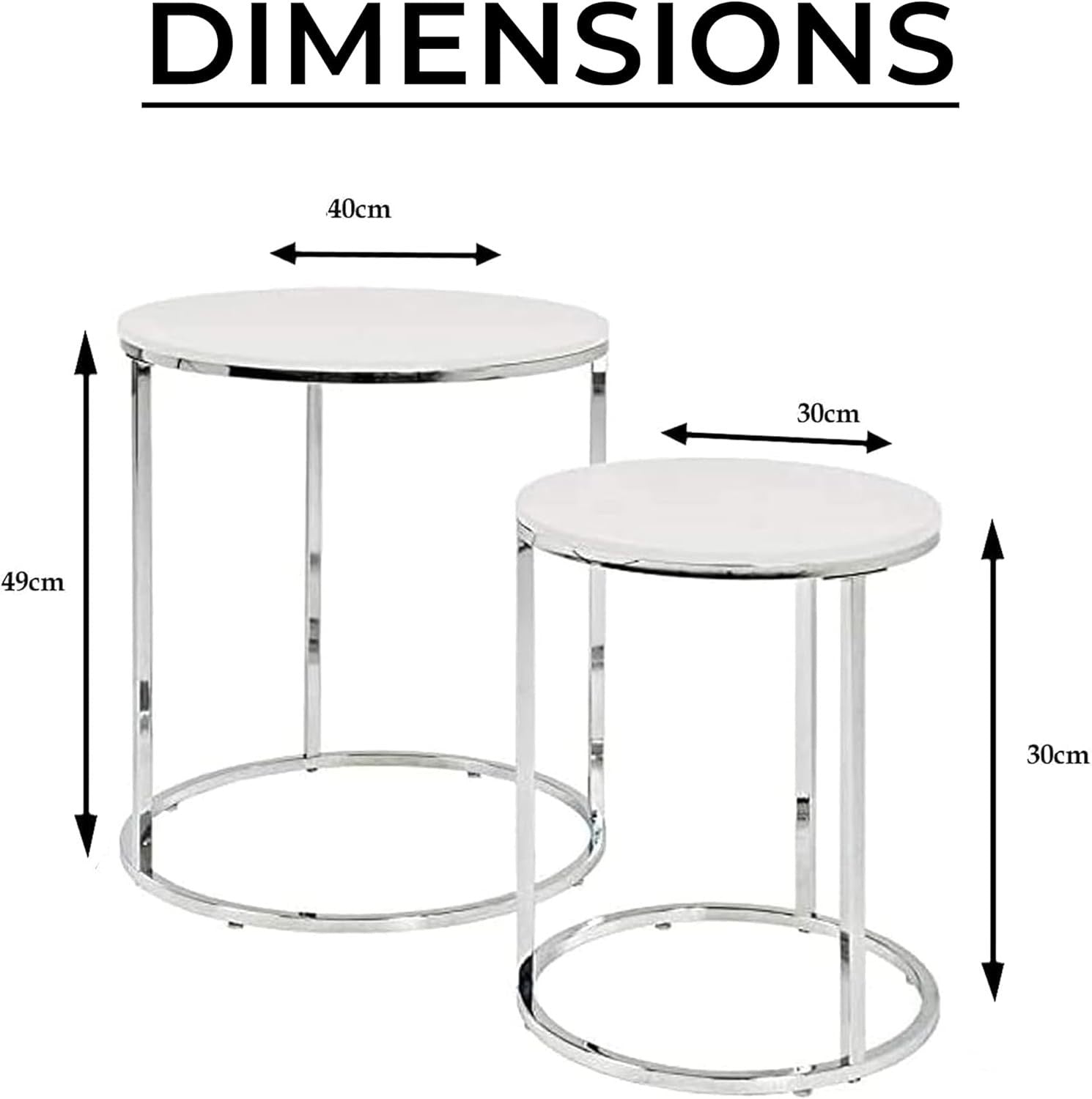 Space Saving White Nesting Side End Tables Set of 2 Chrome Legs Living Room