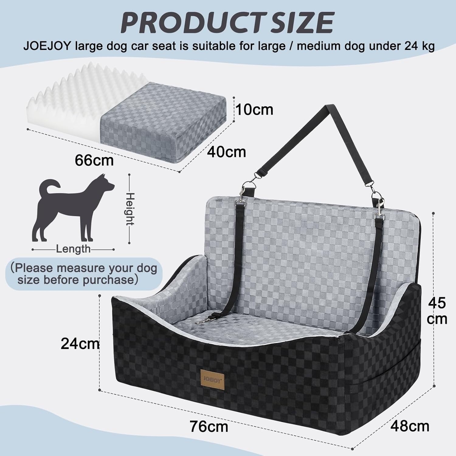 Large Dog Booster Car Seat Memory Foam Travel Bed Washable Grey