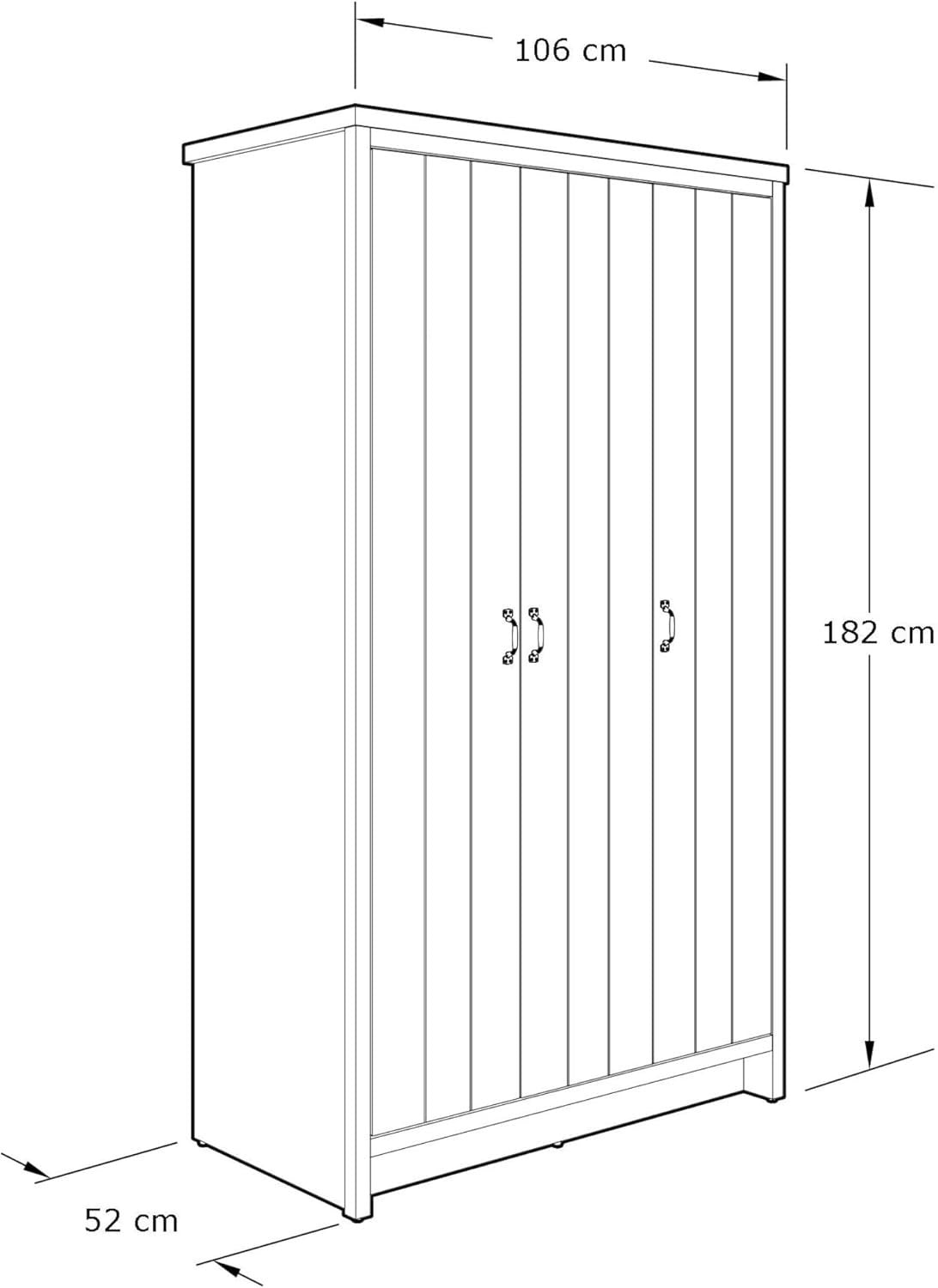 3 Door Grey Wardrobe Hanging Rail Shelves Bedroom Storage Cupboard