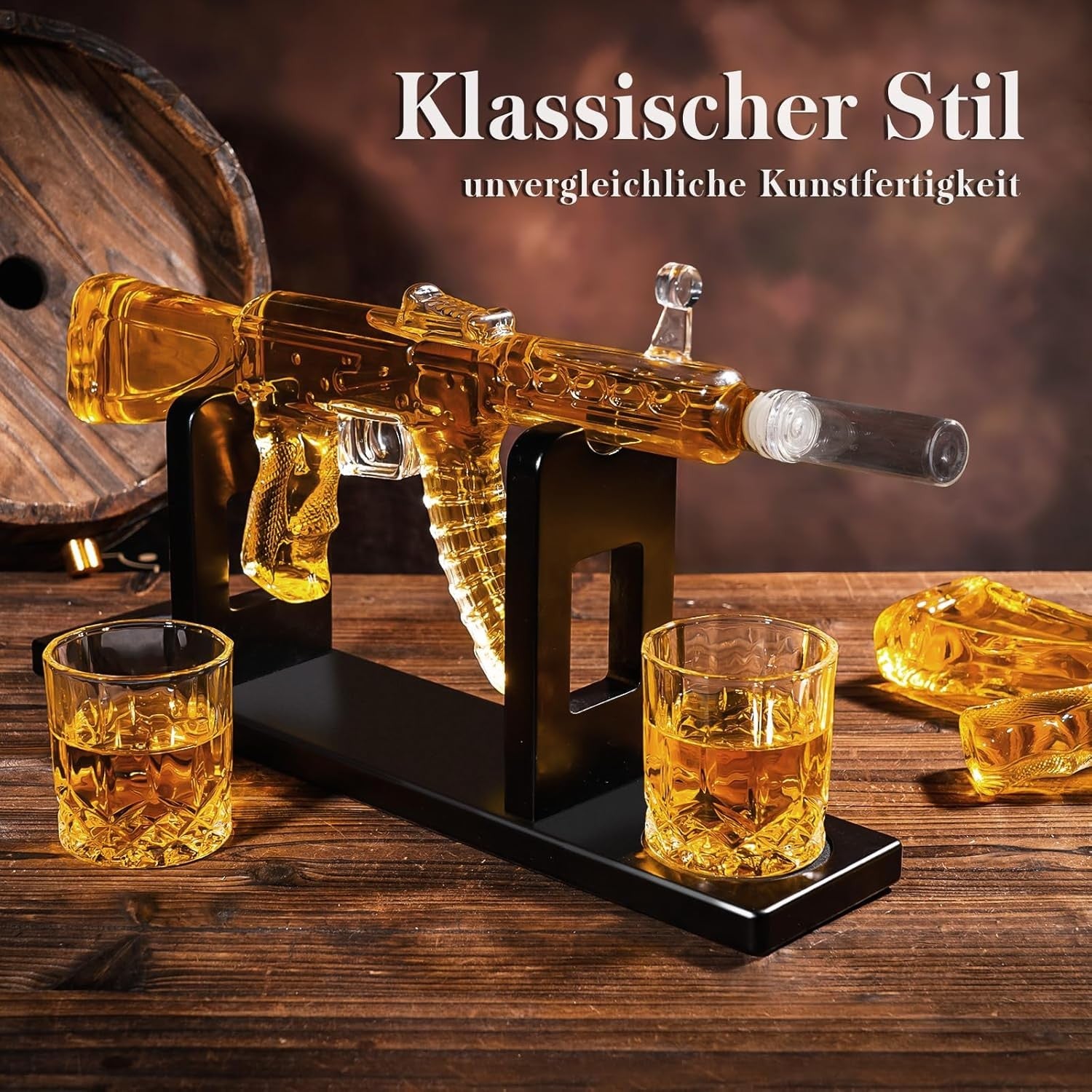 AK47 Whiskey Decanter Set 550ml with 2 Glasses Gift for Men Bar Display