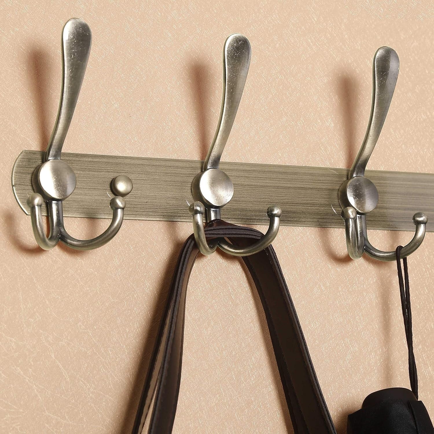2 Pack 75cm Wall Mounted Coat Racks with 8 Hooks | Bronze Metal Hook Rail