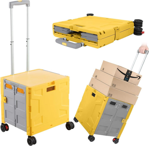 Foldable Grocery Trolley Cart 50Kg Portable Storage Box w/ Lid Yellow