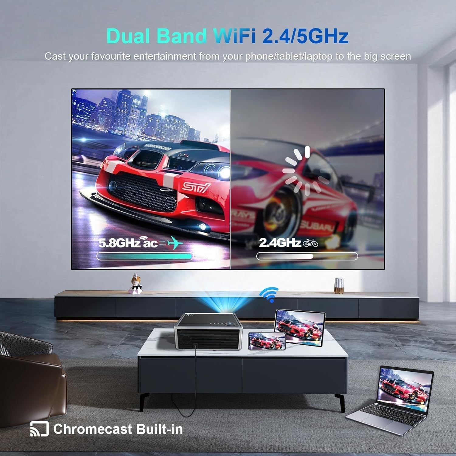 1000 ANSI Smart Projector 1080p 4K Support Android TV WiFi Bluetooth
