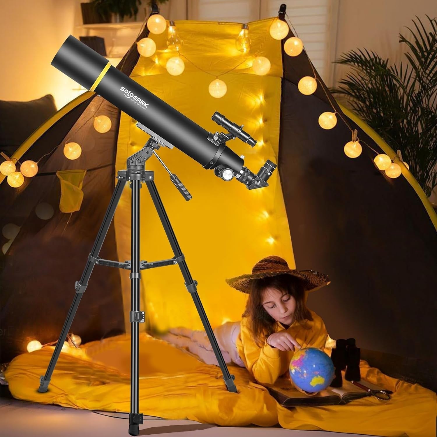 80mm Refractor Telescope 900mm for Adults & Beginners with Phone Adapter, Black