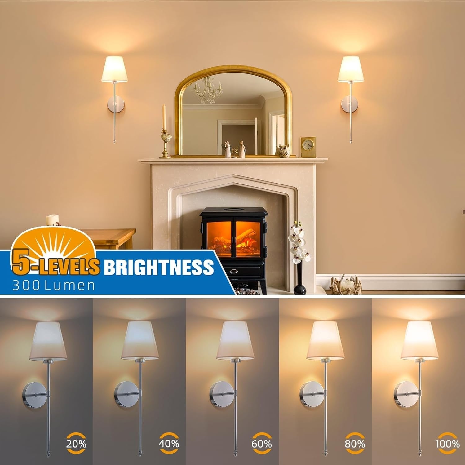 Wireless Wall Lights Rechargeable 5200mAh Dimmable Sconces 24” Remote LED