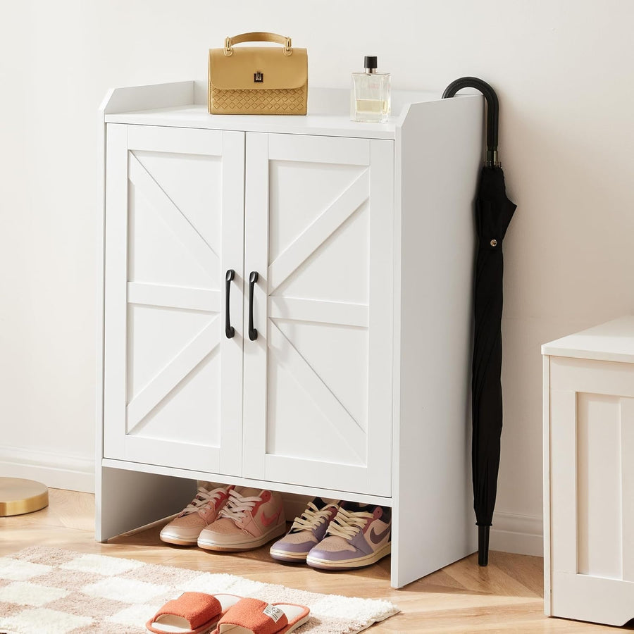 Farmhouse Shoe Cabinet with Doors, Adjustable Shelves, Entryway Storage