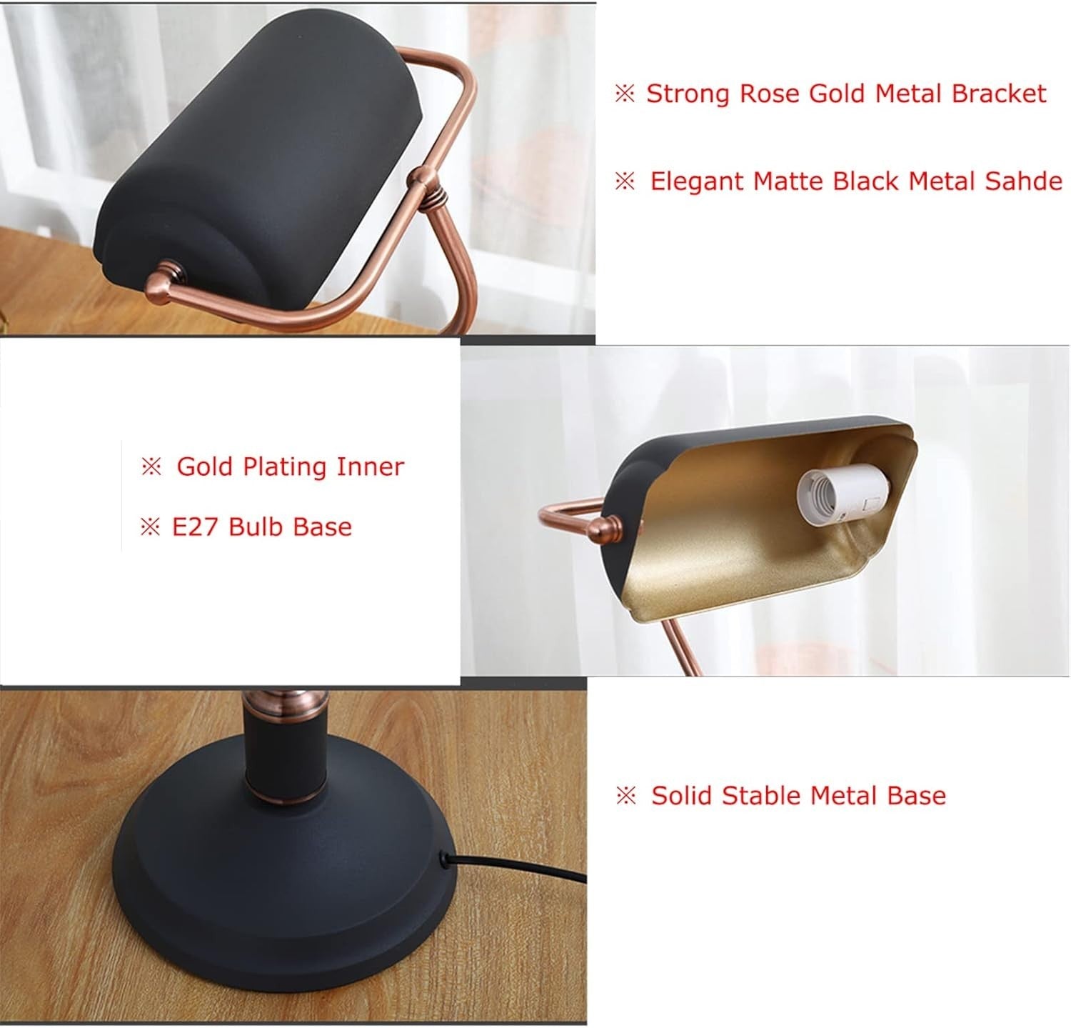 Vintage Black Bankers Desk Lamp Adjustable Light Matte Shade Solid Metal Base