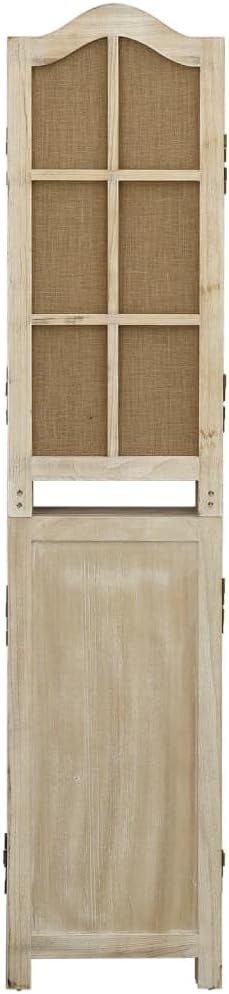 6 Panel Wooden Room Divider 214x165cm Foldable Privacy Screen Brown Fabric