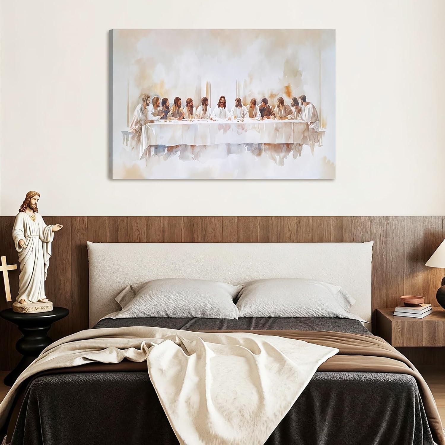 Christian Last Supper Canvas Wall Art Framed Religious Decor 59x39cm
