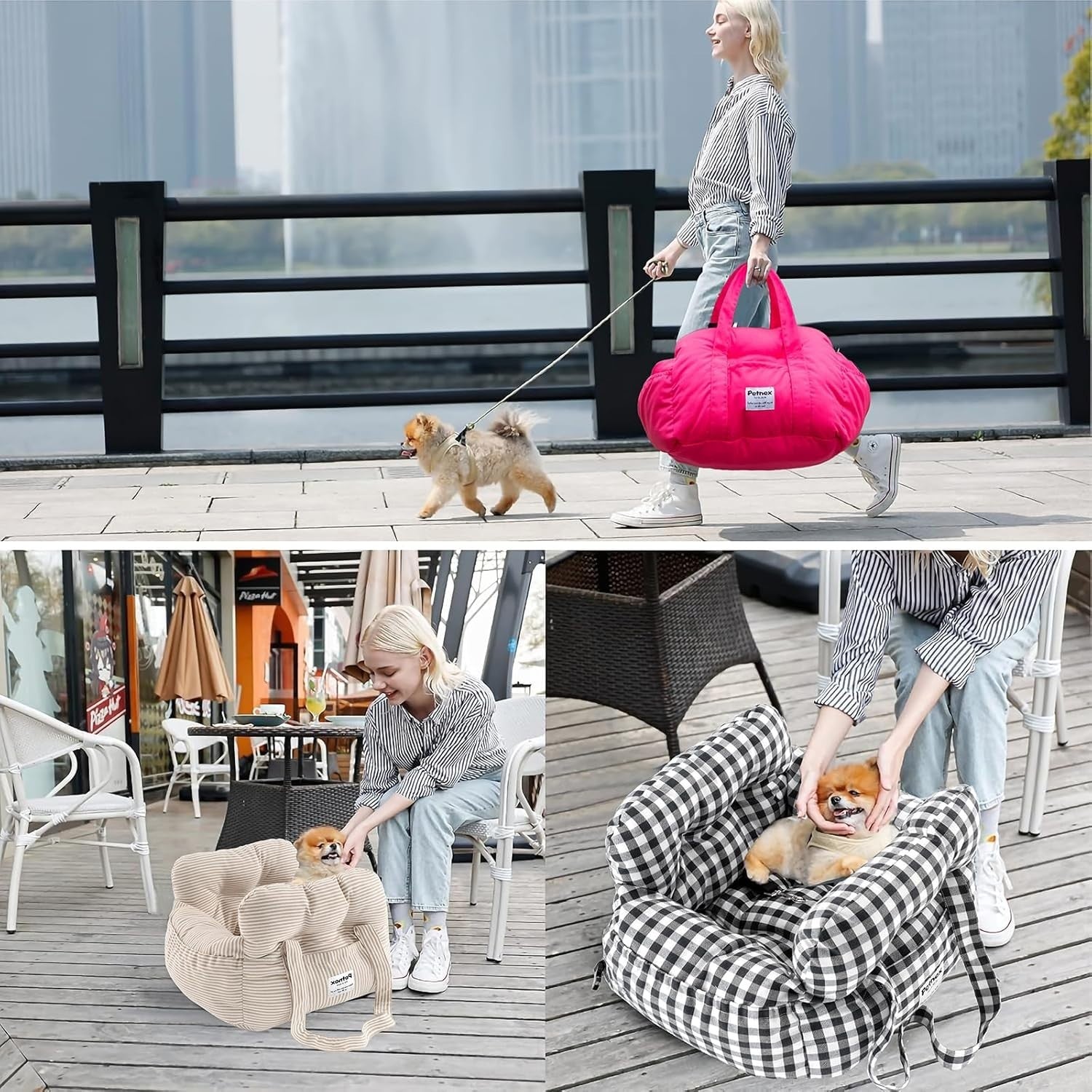 Small Dog Car Booster Seat Pet Travel Carrier Bed Safety Leash Navy
