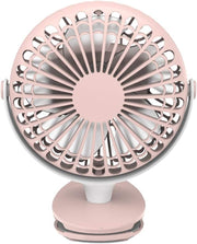 Mini USB Clip Fan 360° Rotating 3-Speed Quiet Table Desk Fan Rechargeable Pink