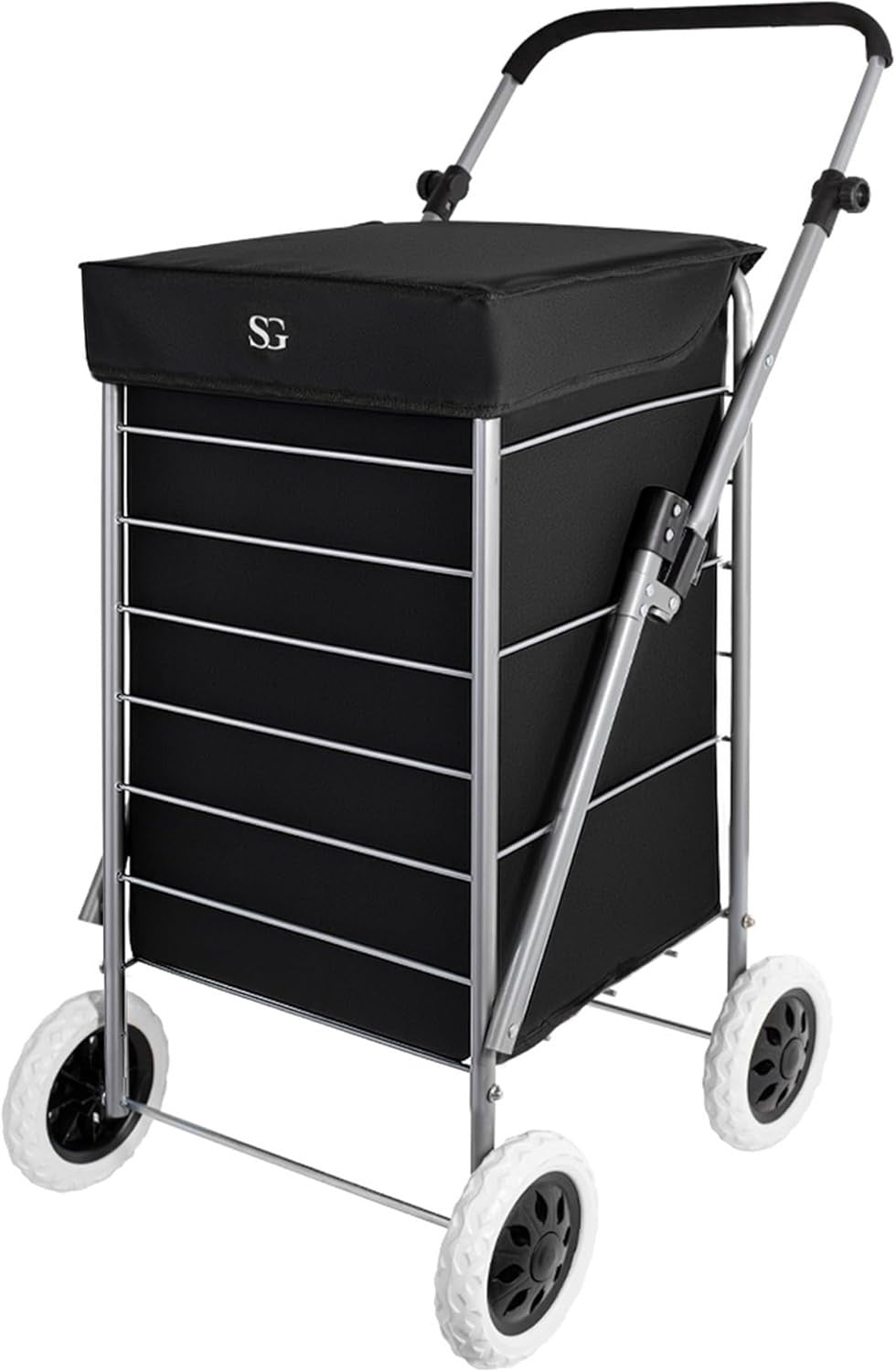 Foldable 4-Wheel Shopping Trolley Cart with Removable Bag - Heavy Duty