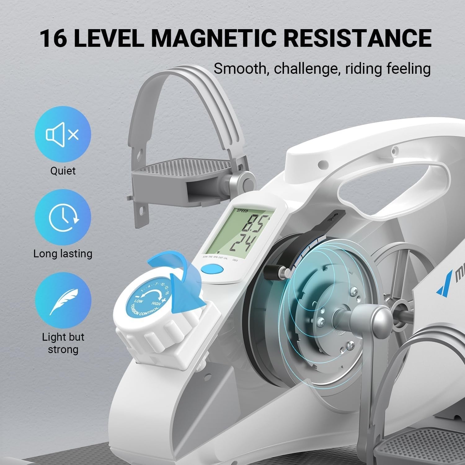 Quiet Magnetic Under Desk Pedal Exerciser LCD 16 Resistance Levels
