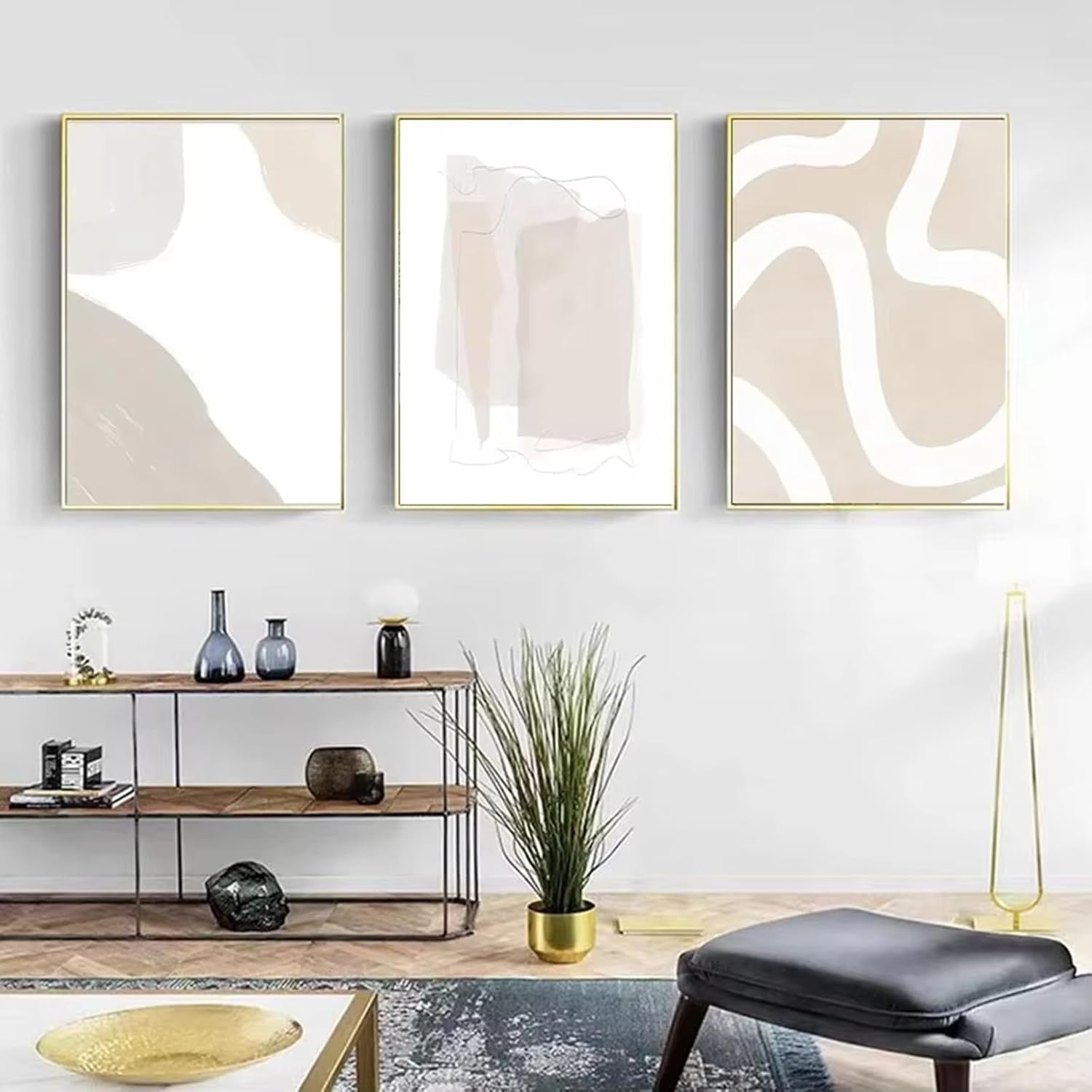 Beige Abstract Wall Art Set of 3 Minimalist Canvas 40x30cm