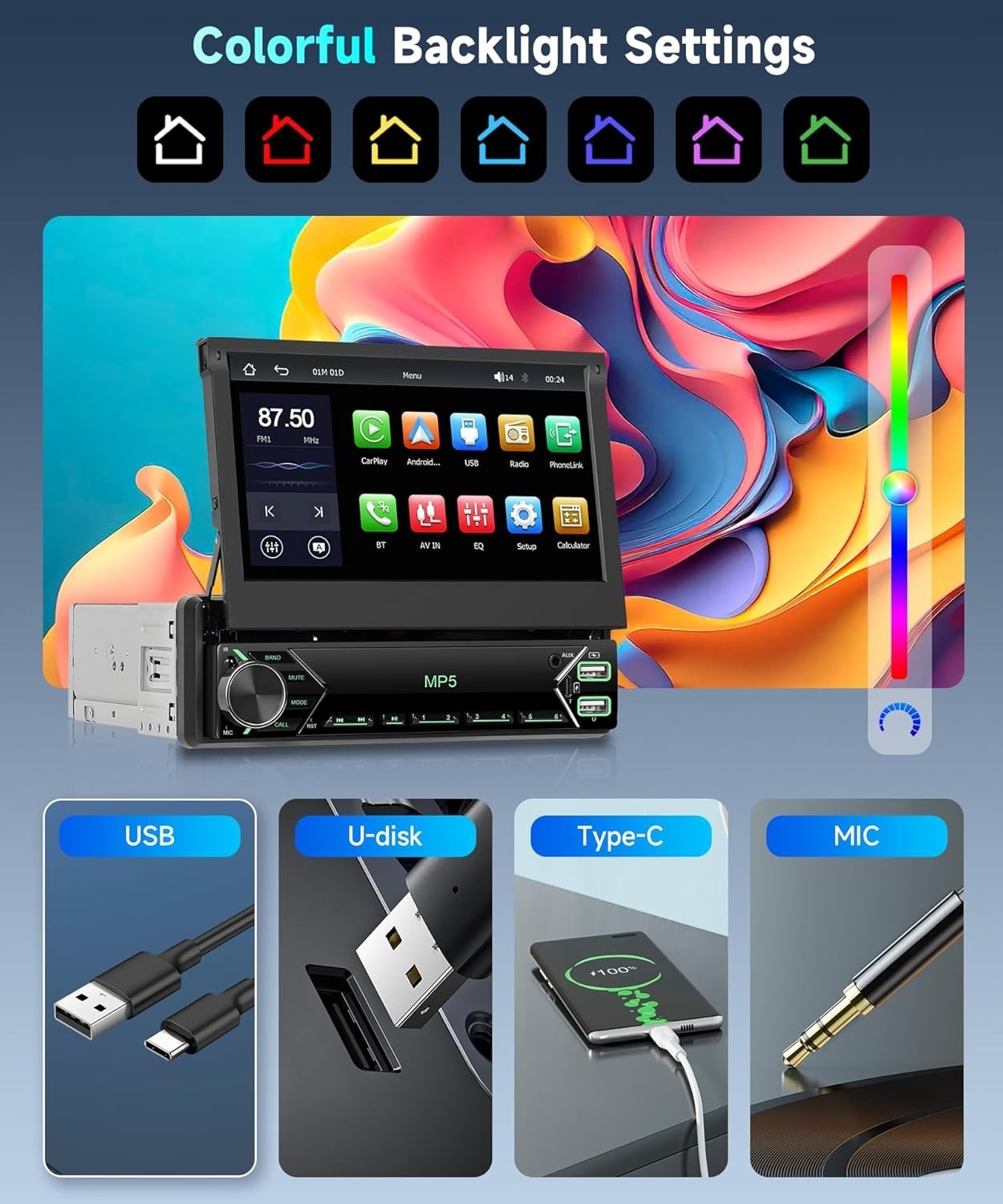 7" Single Din Car Stereo Wireless CarPlay Android Auto DAB+ FM