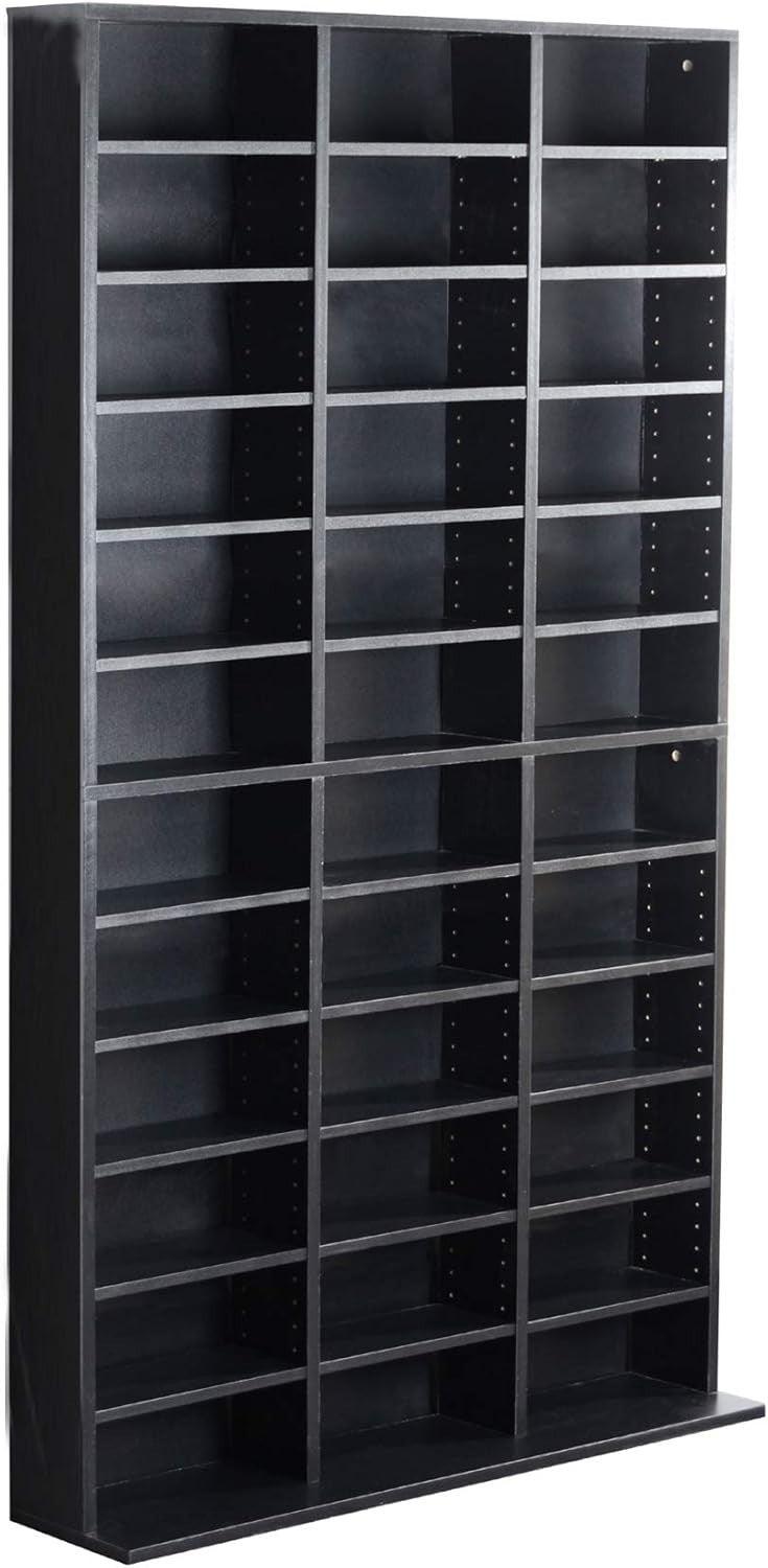 Media Storage Bookcase 1116 CD 528 DVD Adjustable Shelving Black