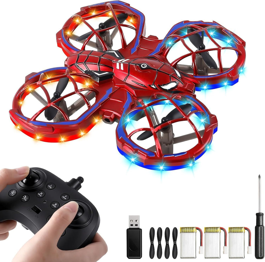 Mini Drone for Kids 5-10, Remote Control Quadcopter, LED Lights, 3 Batteries