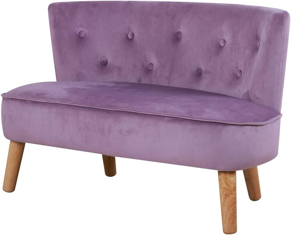 Purple Velvet Kids Sofa, 2-Seater Play Couch for Toddlers, Compact 90.5x44.5x57.