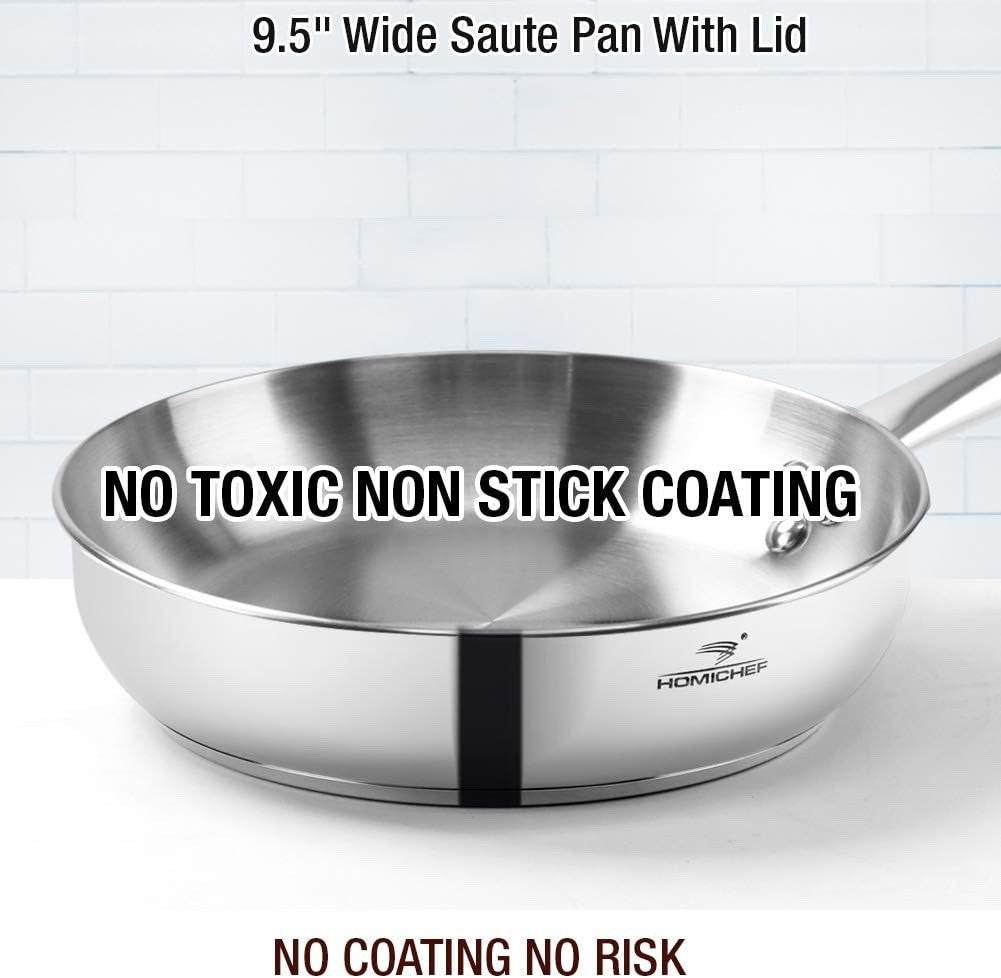 14Pcs Nickel-Free Stainless Steel Cookware Set with Glass Lids & Utensils