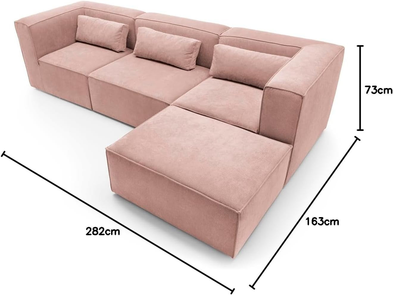Pink Corner Sofa L Shape | Reversible Modular 3 Seater Sectional Couch