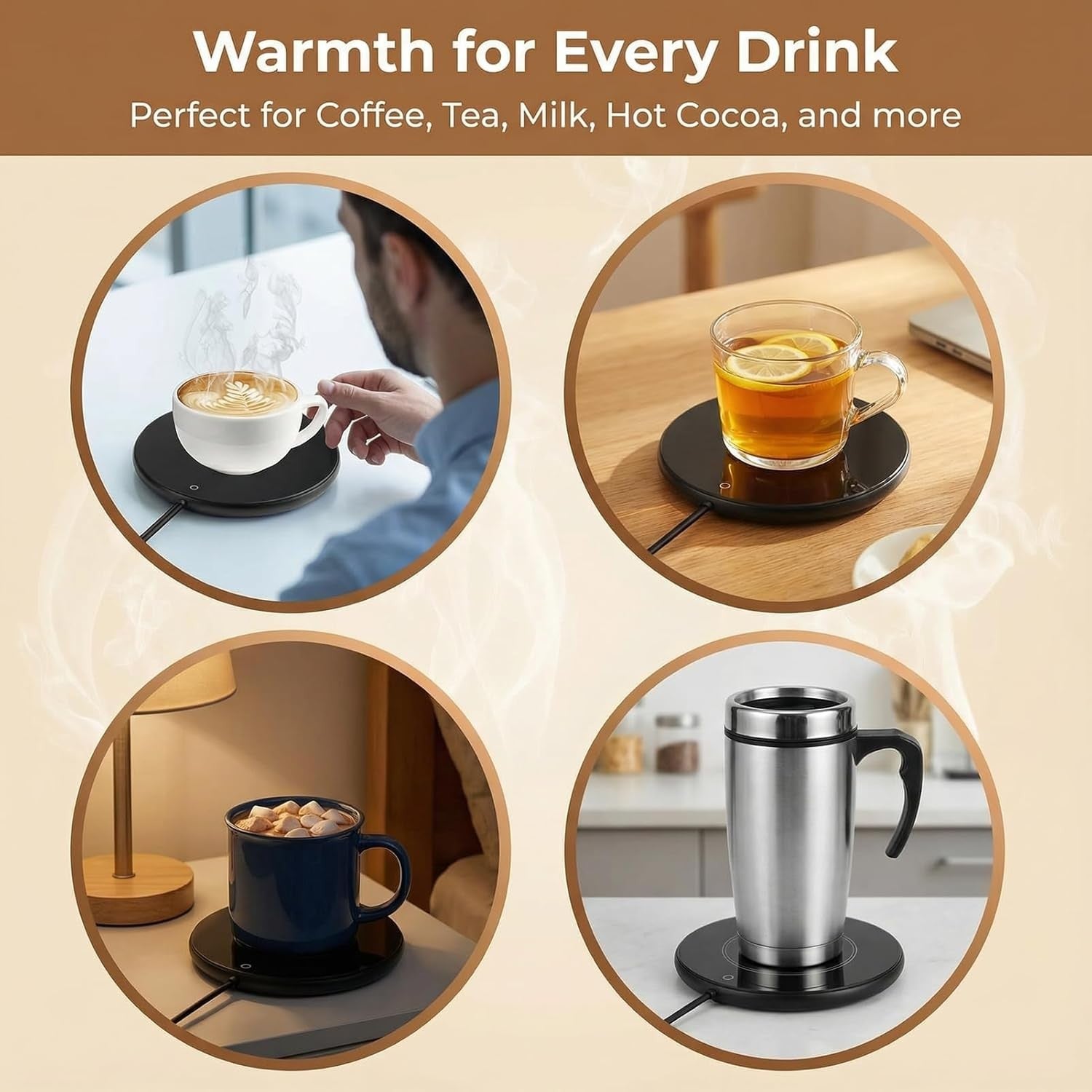 USB Coffee Mug Warmer 55°C Auto Shut Off Desk Heater