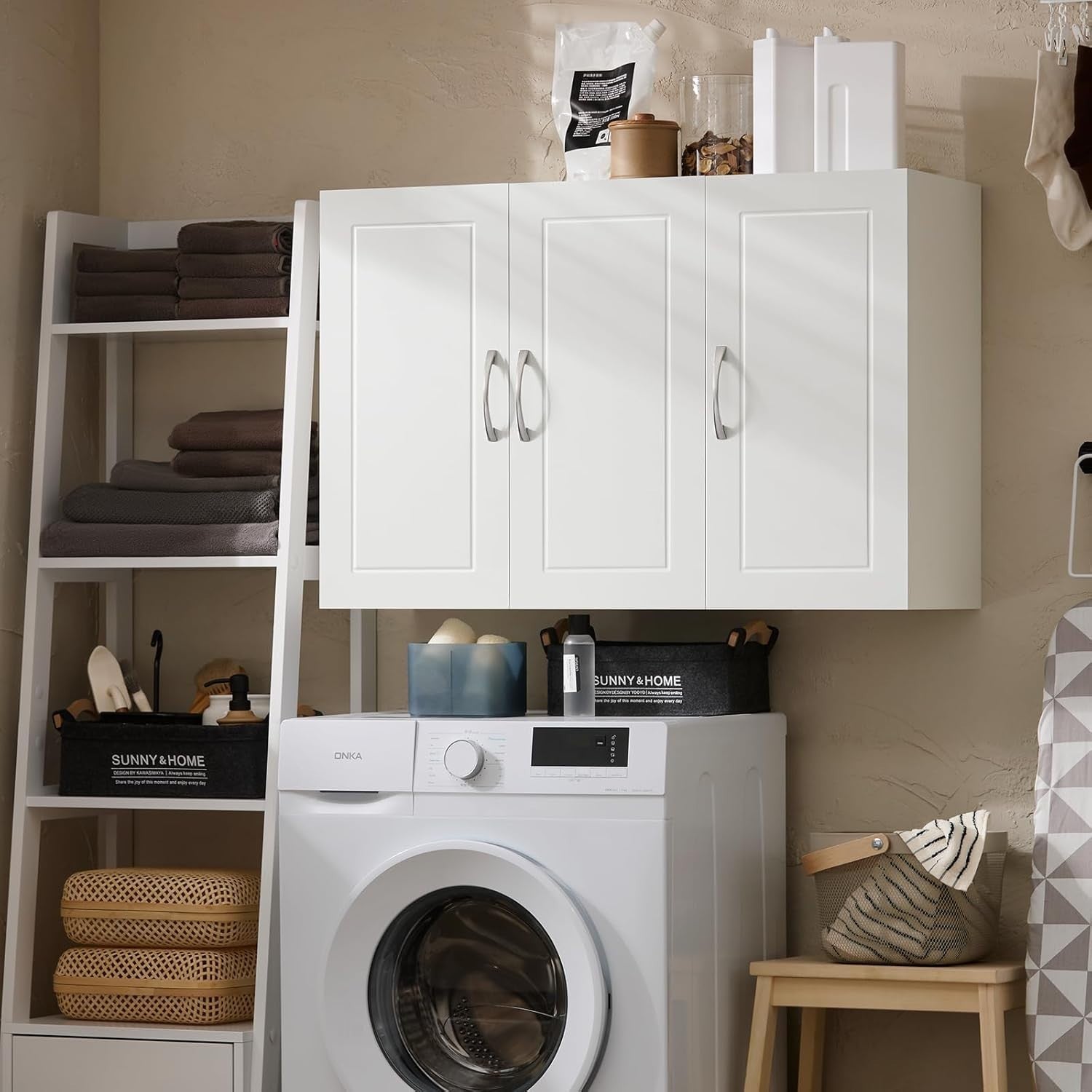 Wall Mounted Bathroom Cabinet with Adjustable Shelf & 3 Doors, White