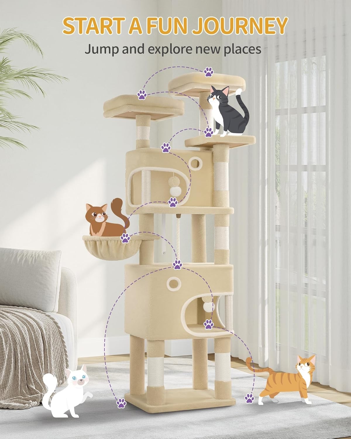 Cat Tree 180cm Tall Tower With Condo Scratching Posts Platforms Caves & Basket