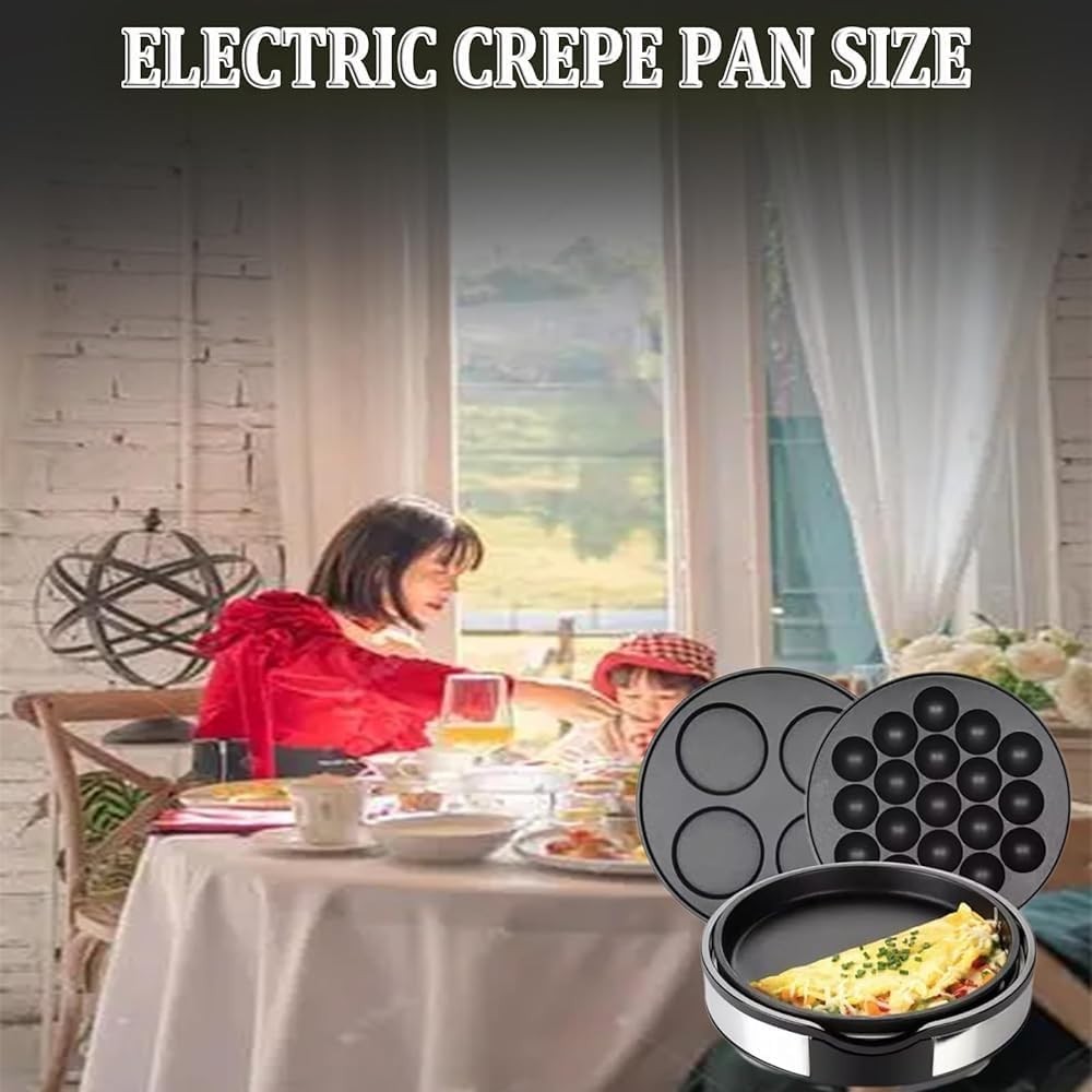 3-in-1 Crepe Maker Griddle | Nonstick Hot Plate with Temp Control + 2 Plates
