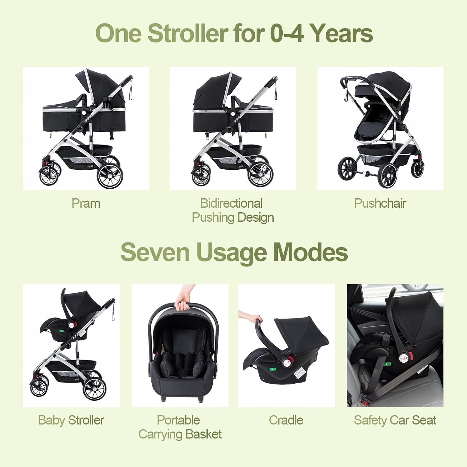 All Terrain 3in1 Baby Pram Pushchair Car Seat System Fold Flat 0–4Y