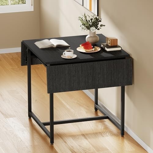 Black Folding Dining Table Drop Leaf with Storage 120cm
