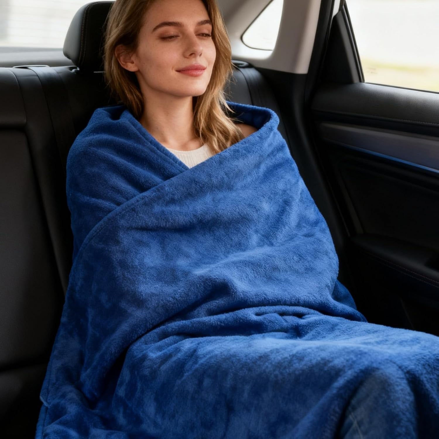 12V Electric Heated Car  Blue Blanket Throw 3 Heat Levels Travel Camping Warm