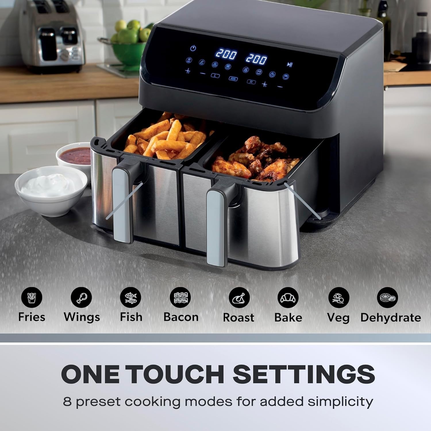 Dual Zone Air Fryer 9L | 4.5L+4.5L Sync Cook Digital Healthy Family Cooking