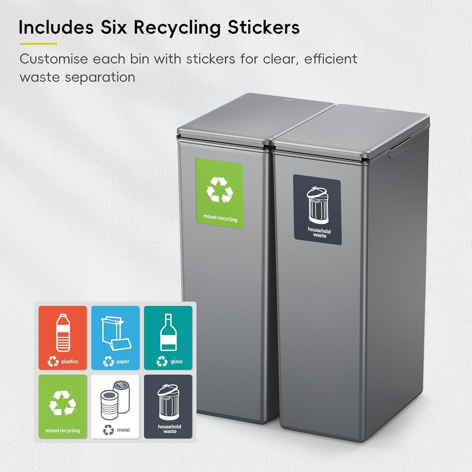 80L Double Kitchen Recycling Bin 2x40L Touch Lid Slim Grey Set