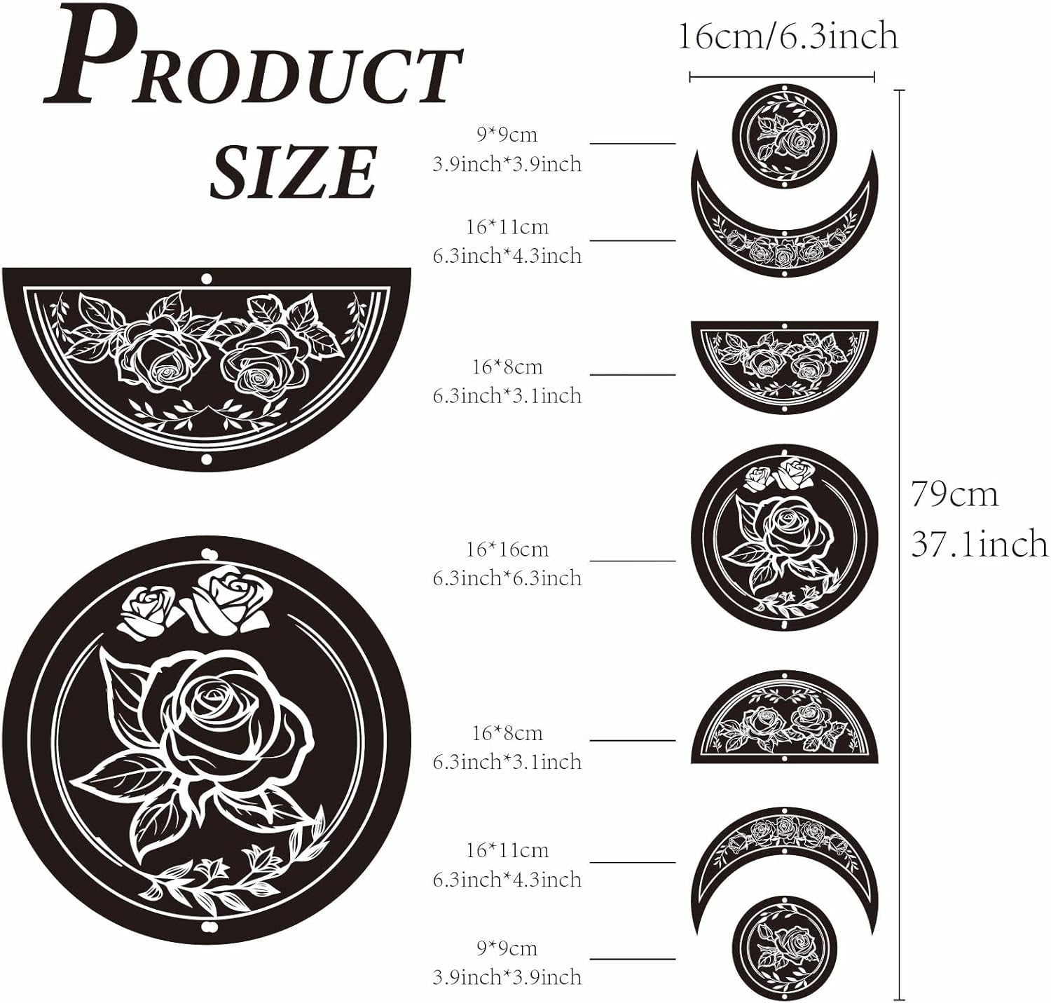Moon Phase Wall Decor Wooden Boho 7-Piece Rose Flower Art