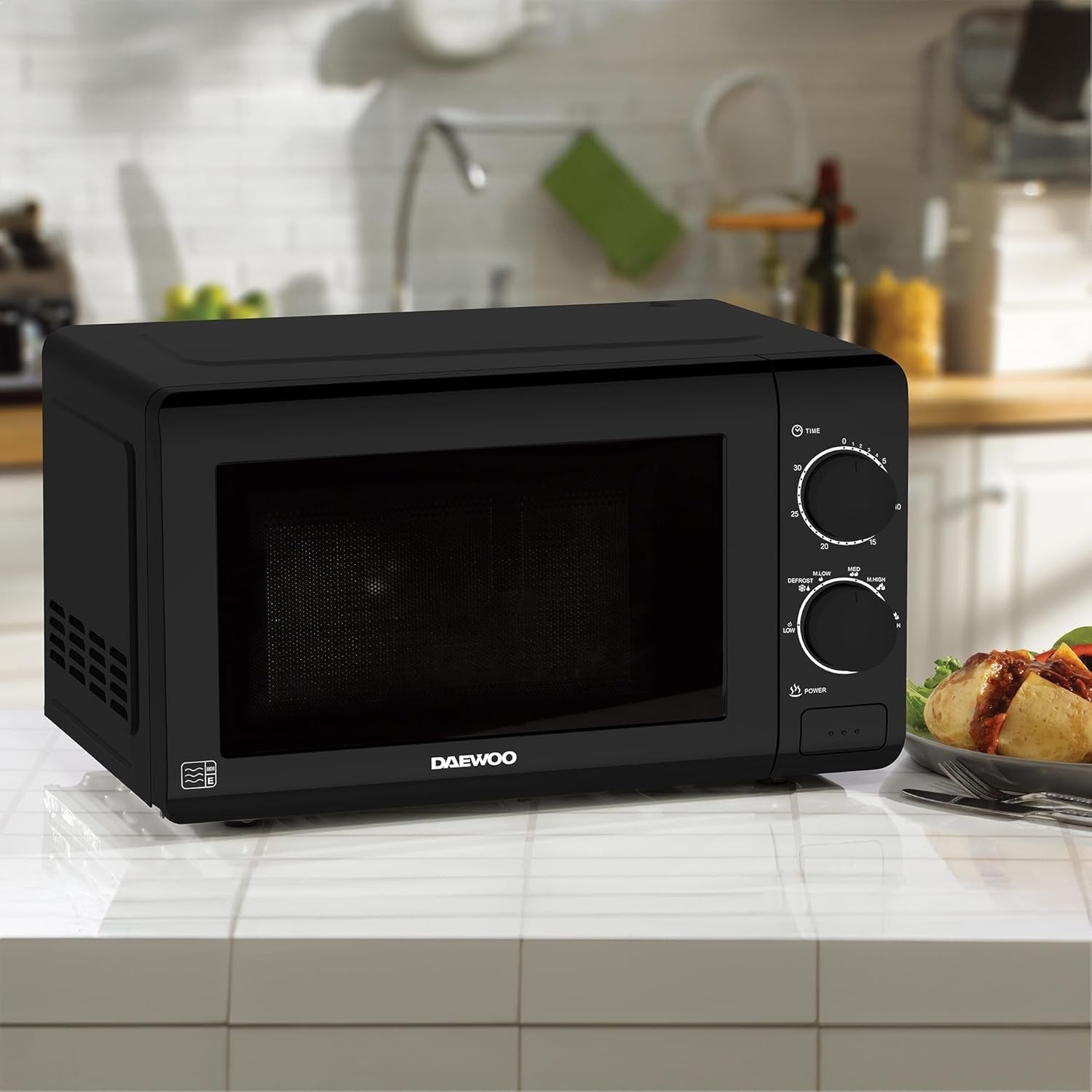Daewoo 20L Manual Microwave 700W 6 Power Levels Defrost Timer Black