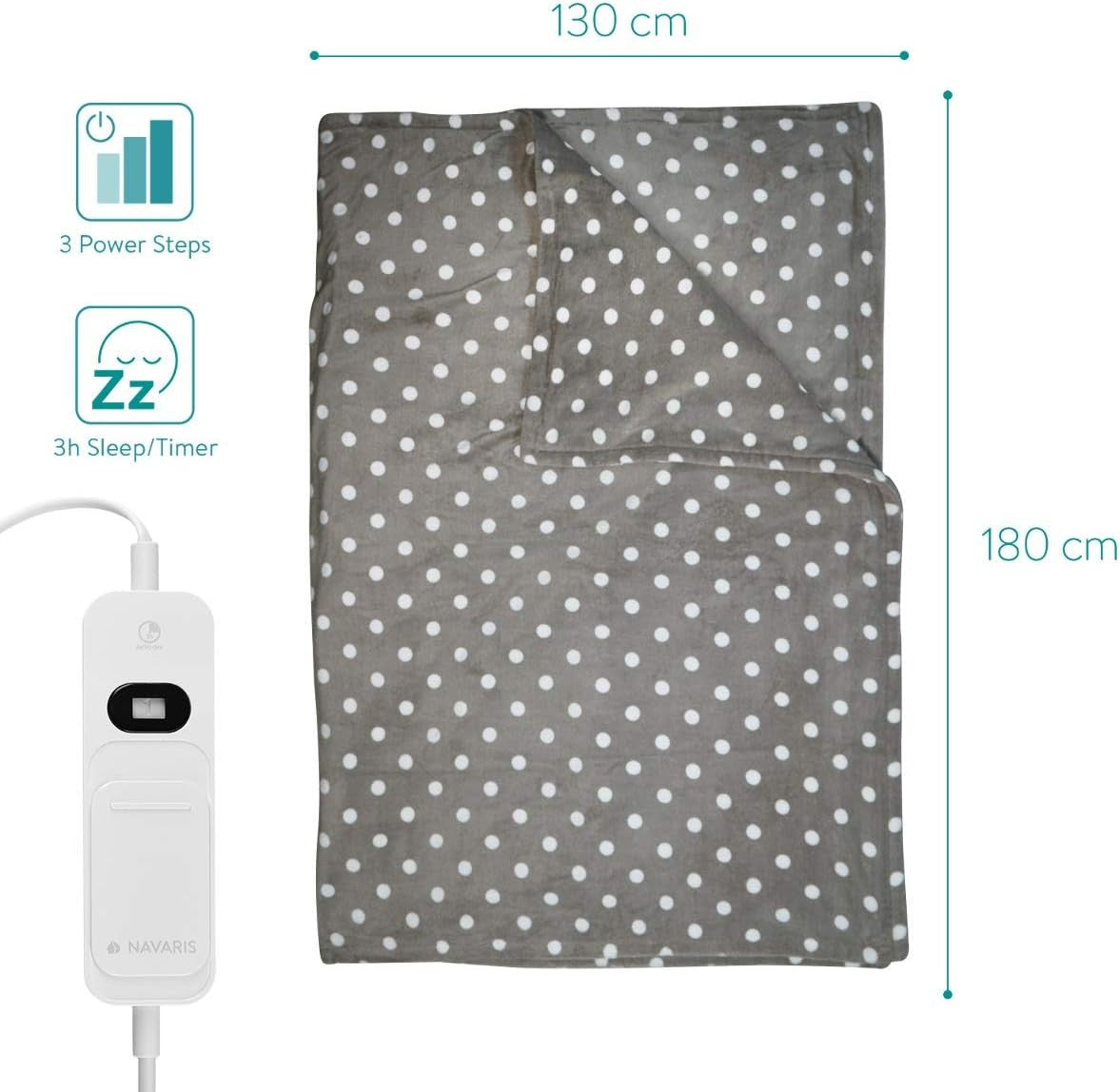 Electric Heated Throw Blanket 3 Heat Settings Auto Off Washable 180x130cm