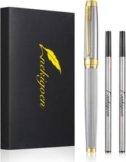Luxury Rollerball Pen Silver Executive Gift Box 2 Refills Black Ink 0.7mm