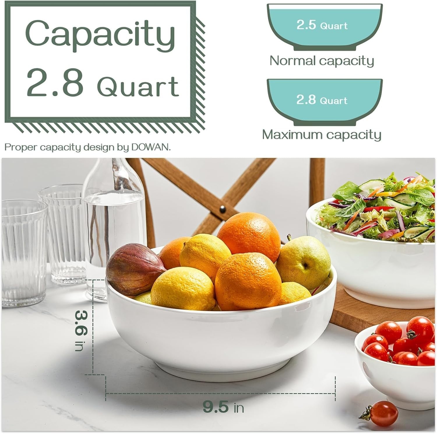 Large 2.7L Ceramic Serving Bowls Set of 2 Deep Salad Soup Pho Bowls