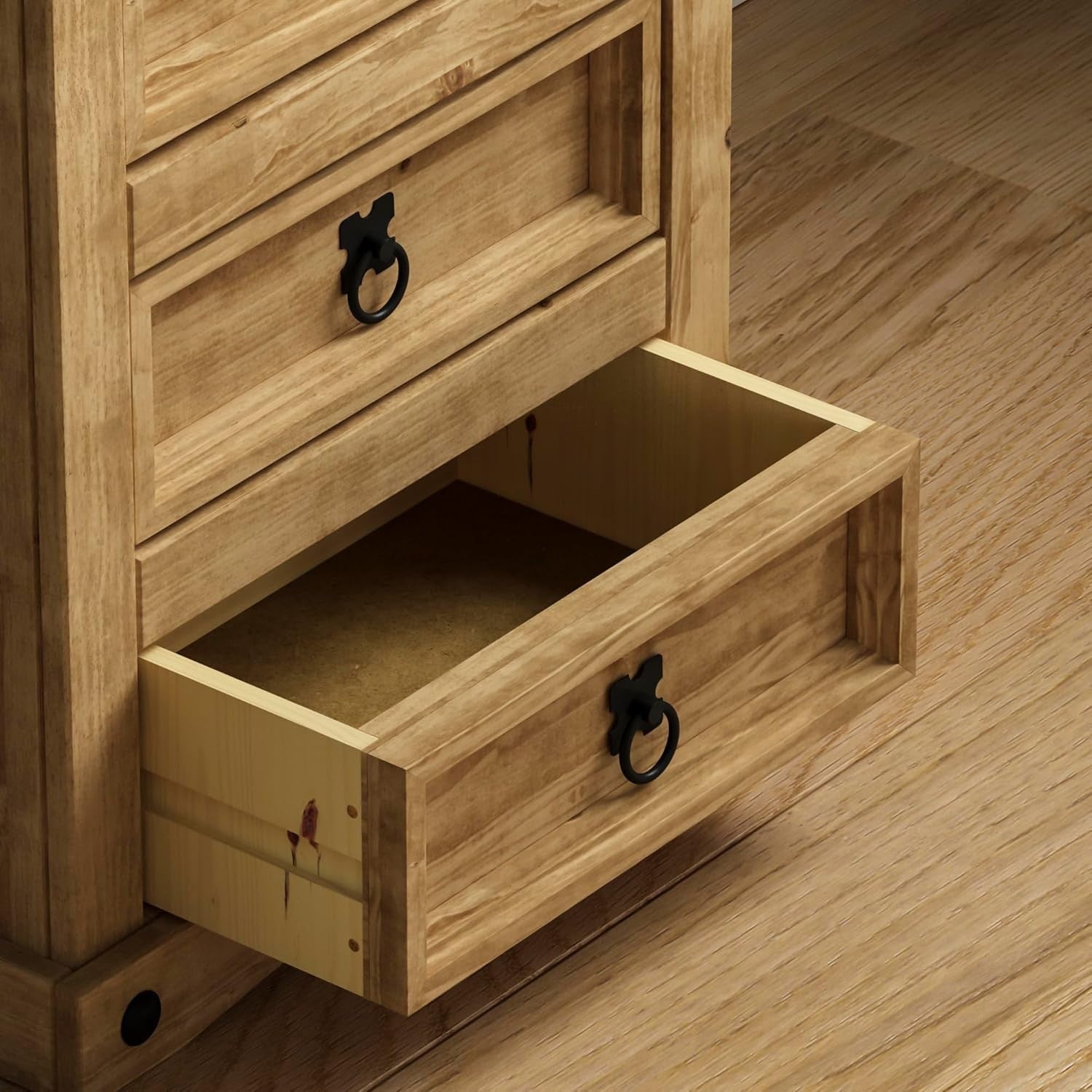 Solid Pine 3 Drawer Bedside Table, Rustic Wooden Nightstand, Wax Finish