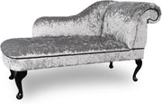 Silver Velvet Chaise Lounge Sofa | Right Hand | Queen Anne Legs | 135cm