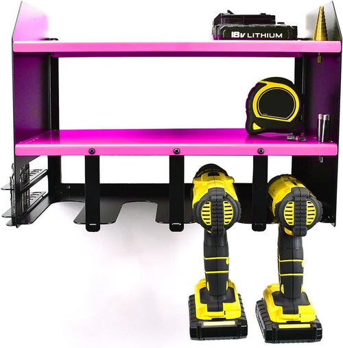 UK Wall Mount Drill Rack 39.5W x 23D x 30.5H cm – Pink Tool Storage