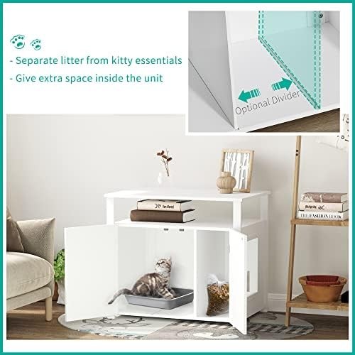 Modern Hidden Cat Litter Box Cabinet with Shelves, Large Storage & Side Table